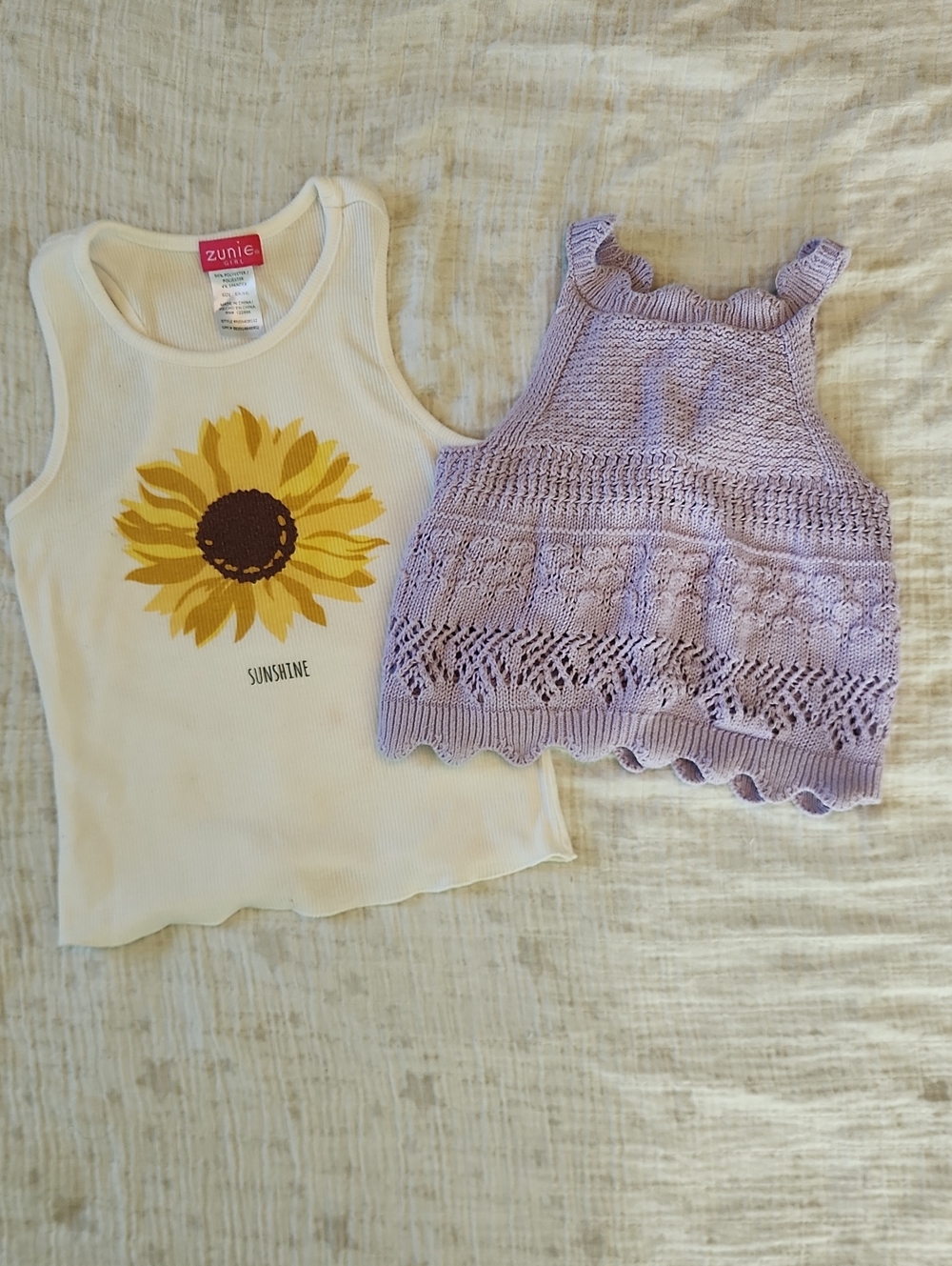 Size 6 Zunie Sunflower Tank And Purple Old Navy Crochet Size 5 Top